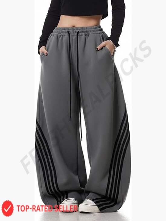 Pants - Y2K Baggy Sweatpants High Waisted Wide Leg Barrel Pants Joggers Drawstring